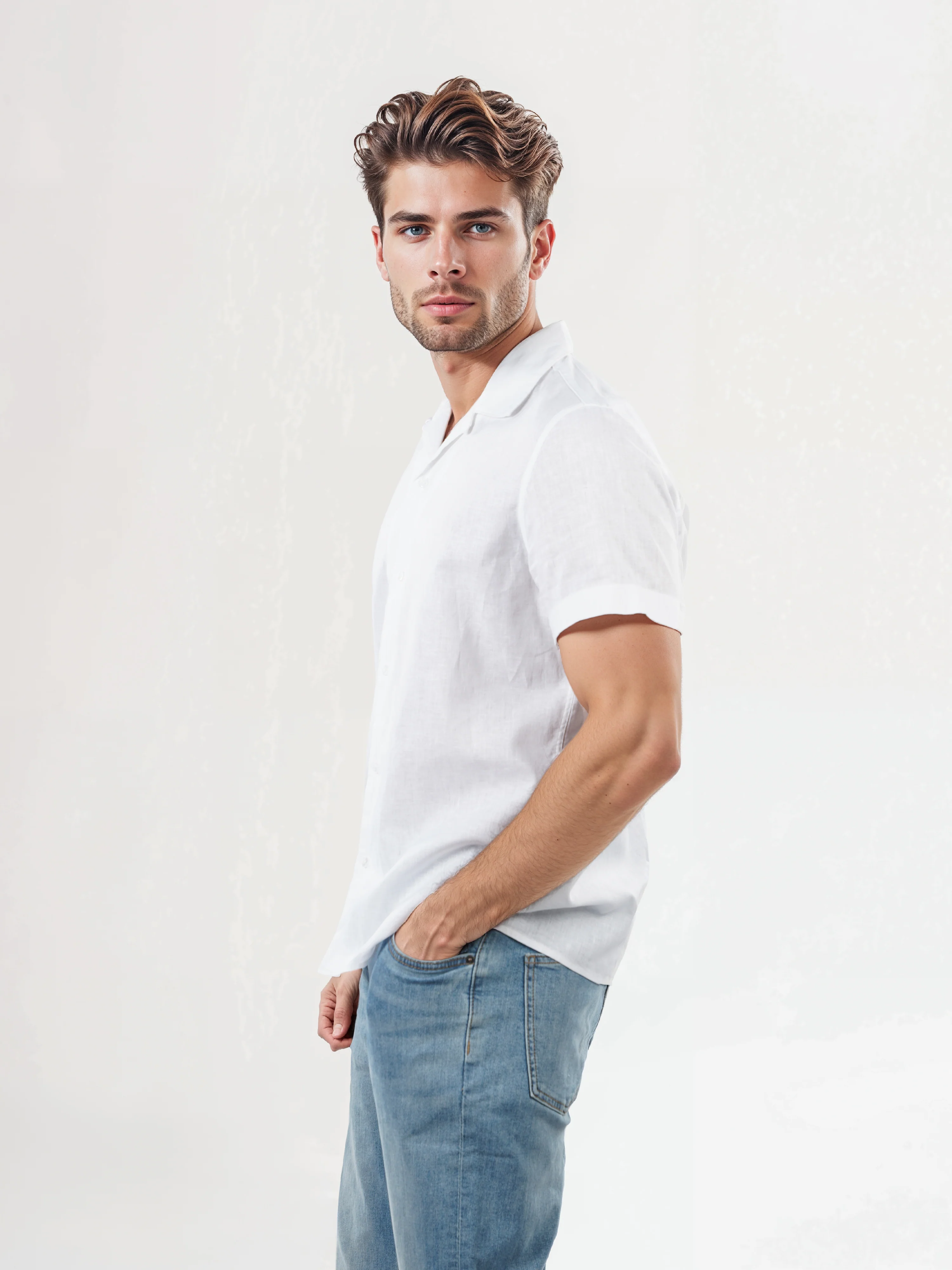 Celio* Solid Regular Fit Linen-Blend White Shirts - Image 3