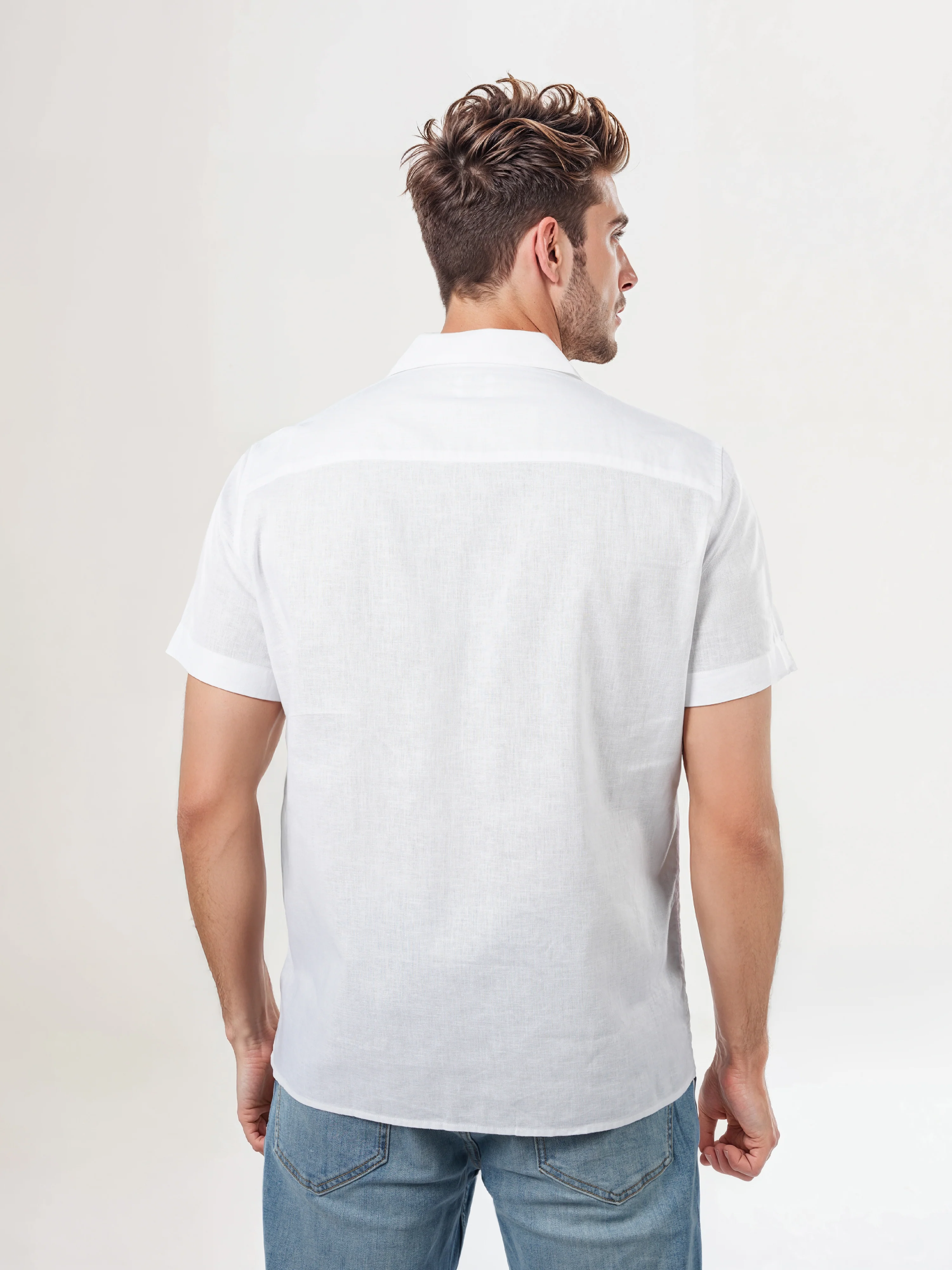 Celio* Solid Regular Fit Linen-Blend White Shirts - Image 4