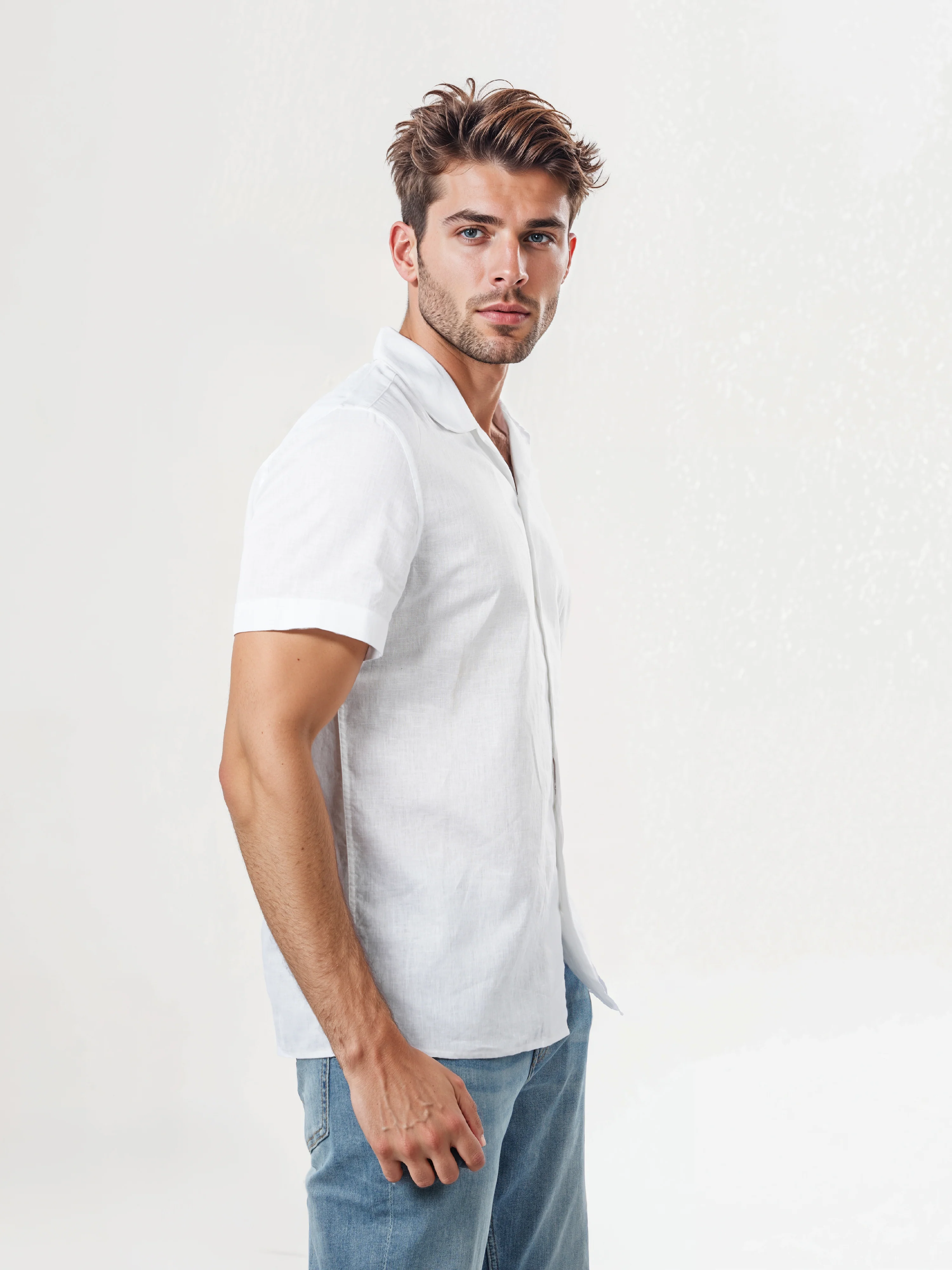 Celio* Solid Regular Fit Linen-Blend White Shirts - Image 5