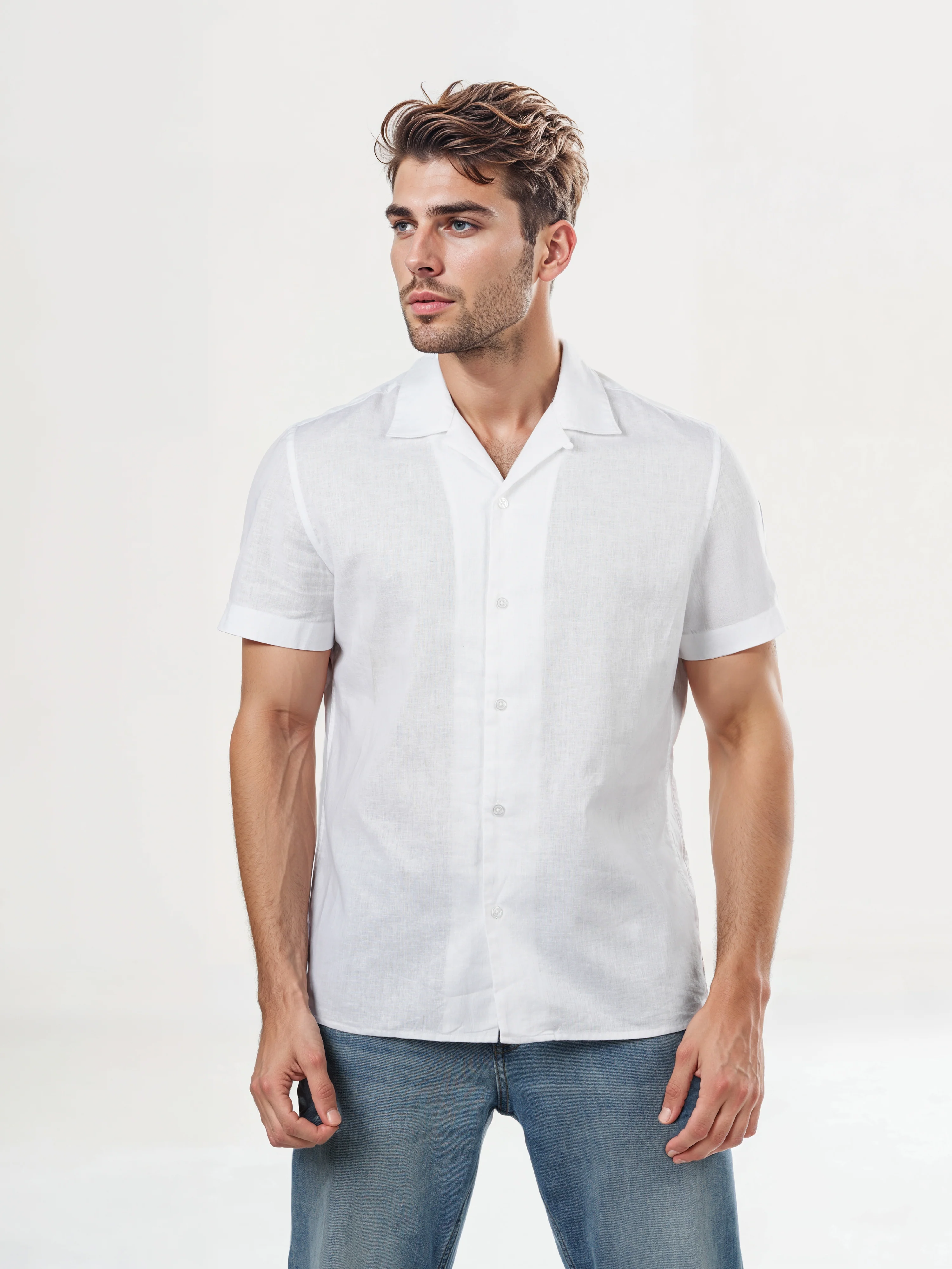 Celio* Solid Regular Fit Linen-Blend White Shirts - Image 6