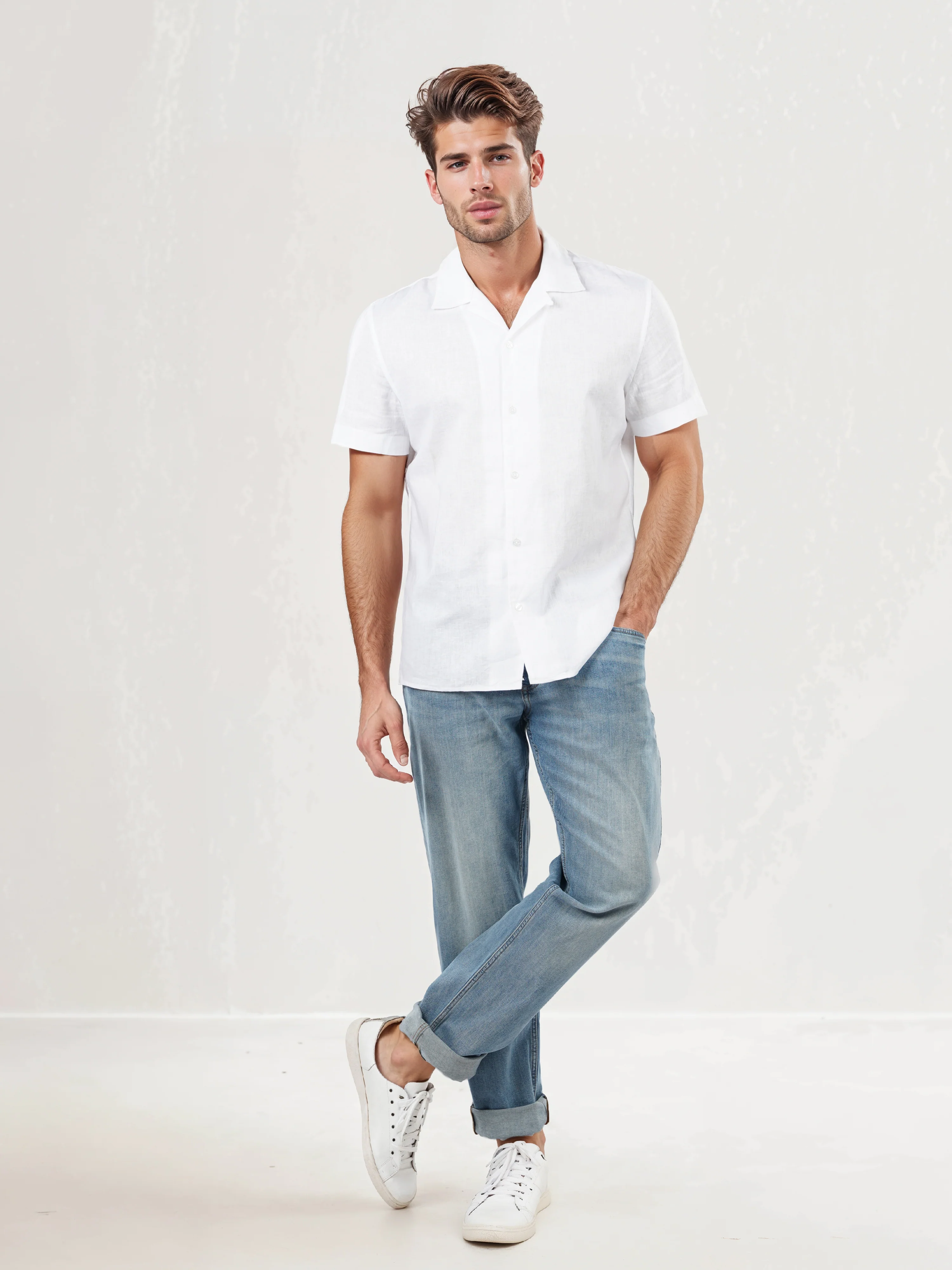 Celio* Solid Regular Fit Linen-Blend White Shirts - Image 7