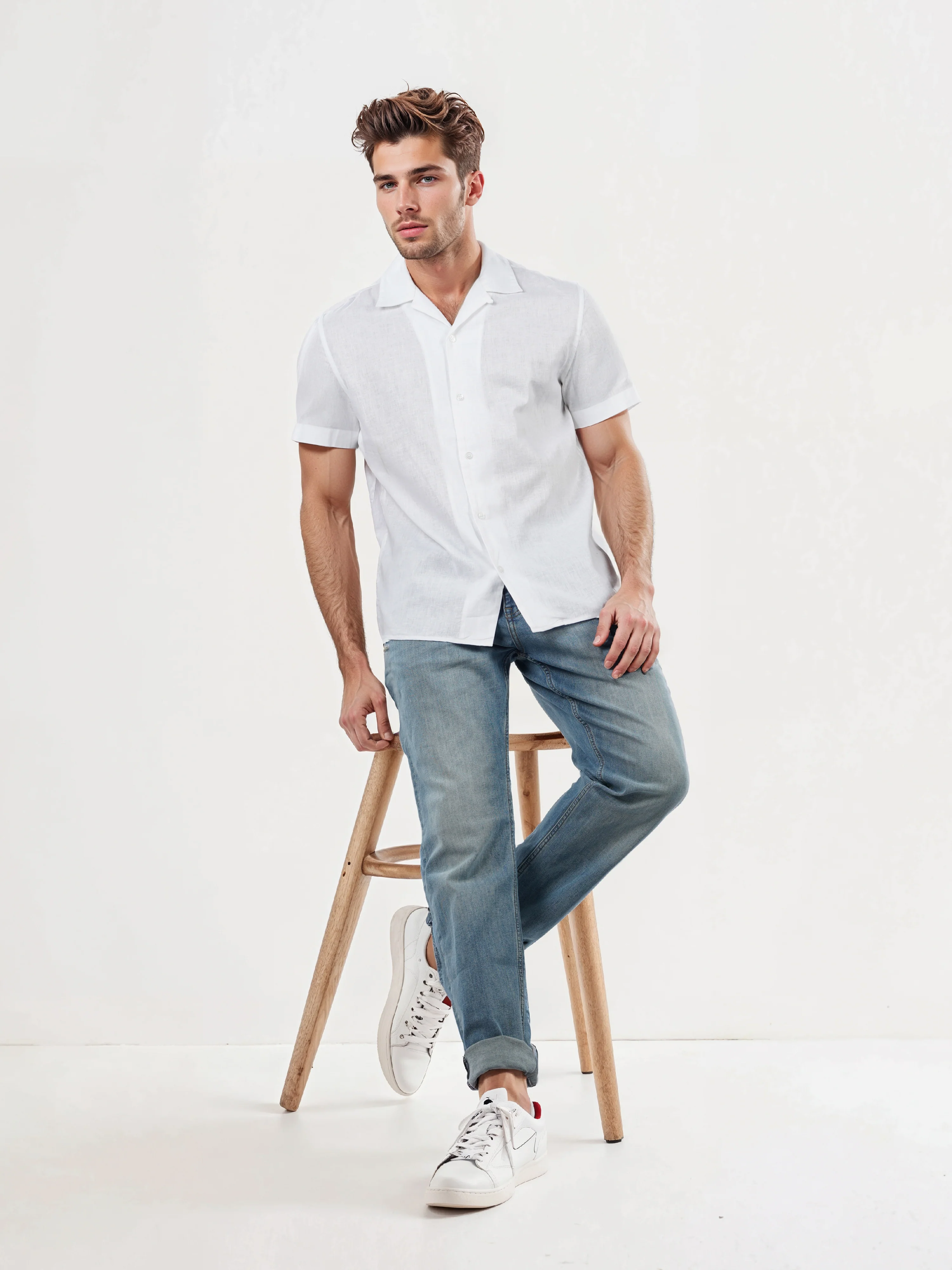 Celio* Solid Regular Fit Linen-Blend White Shirts - Image 8