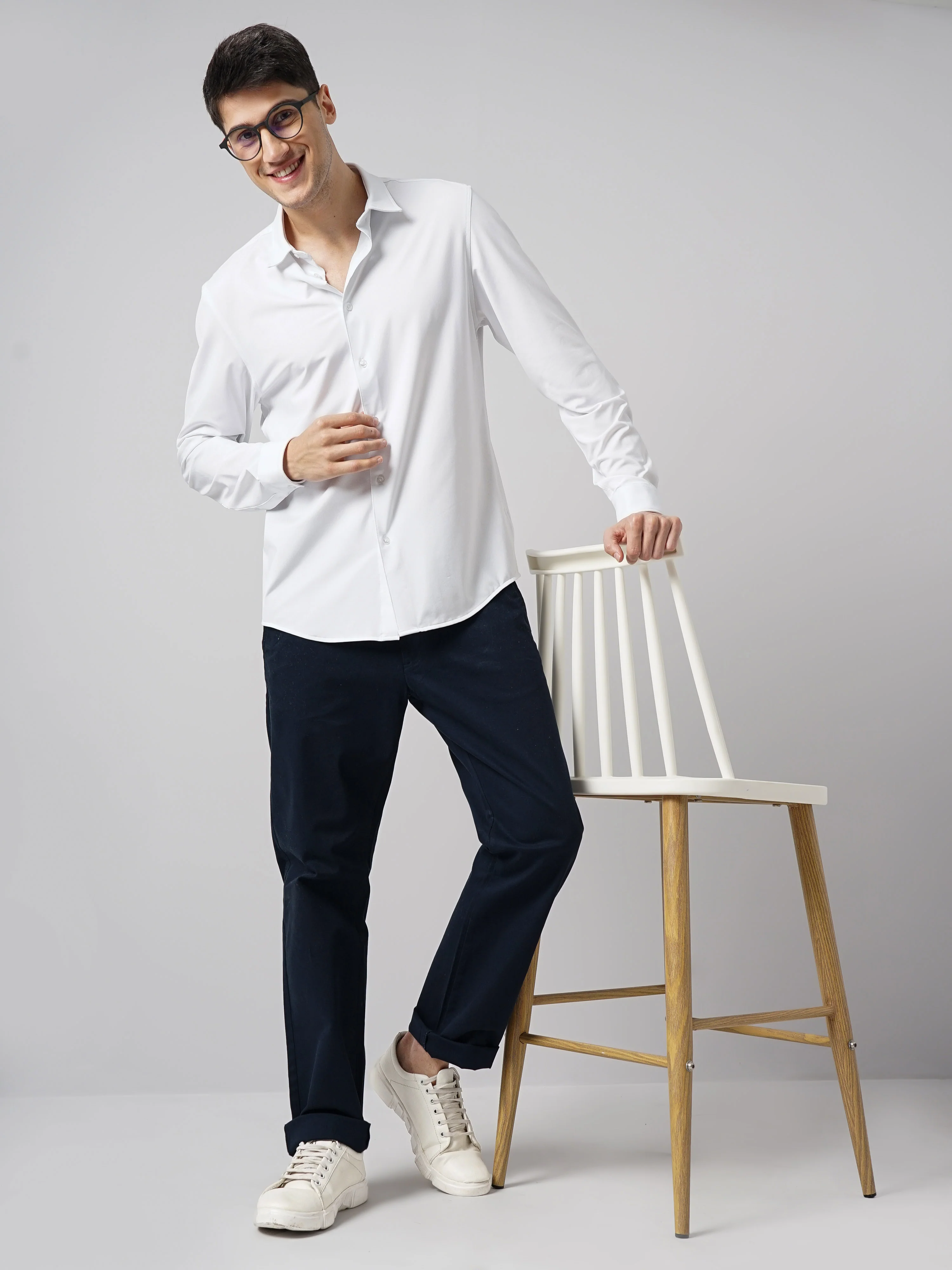 Celio* Solid Regular Fit Polyester White Shirt - Image 4