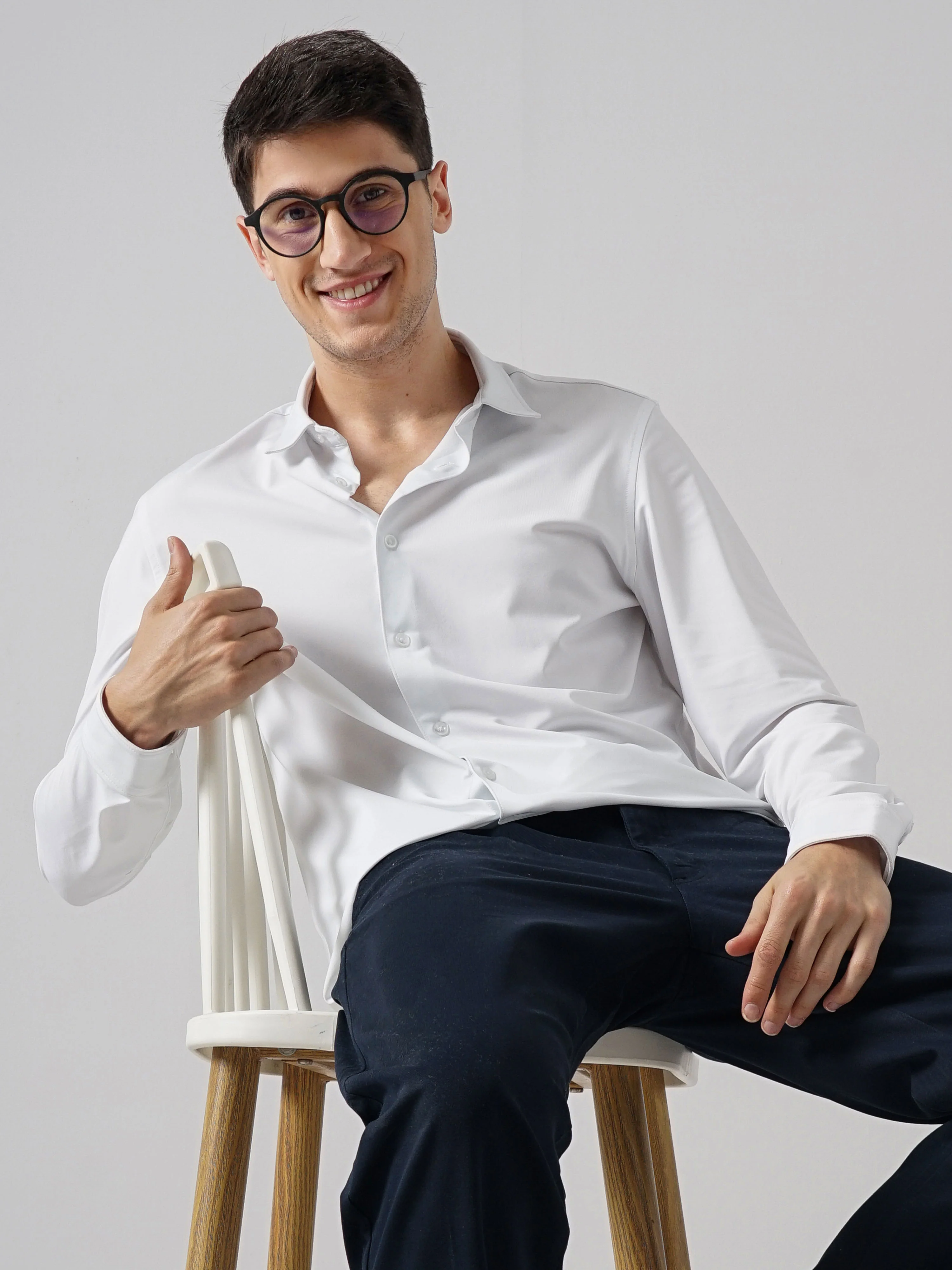 Celio* Solid Regular Fit Polyester White Shirt - Image 5