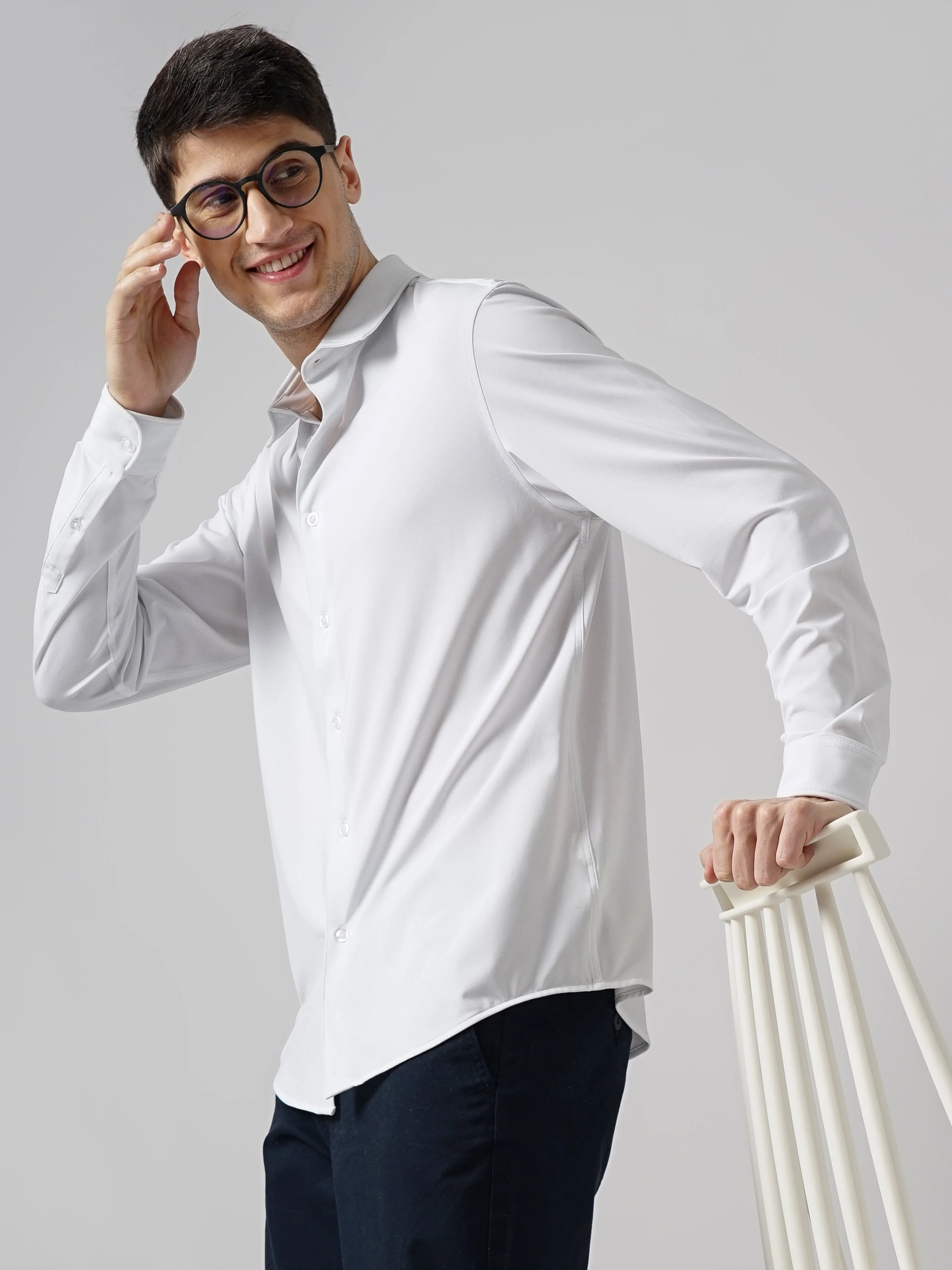 Celio* Solid Regular Fit Polyester White Shirt - Image 6