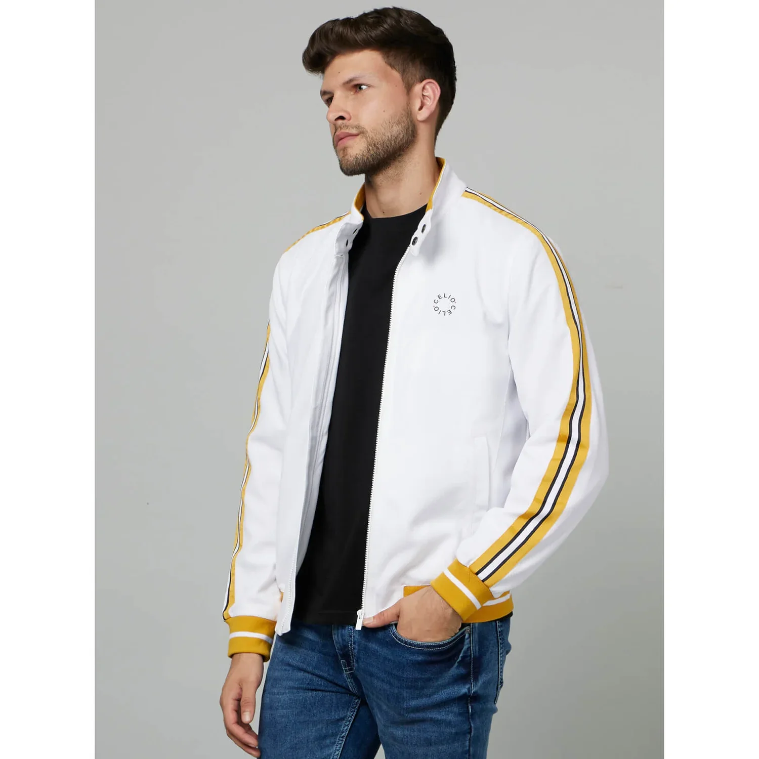 Celio* Solid Slim Fit Polyester White Jacket - Image 4
