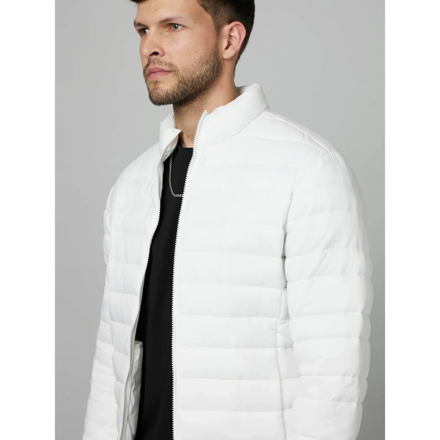 Celio* Solid Regular Fit Polymer White Jacket - Image 4